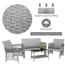 GARTIO Set da Giardino, Set di Mobili in PE Rattan, con Tavolino in Vetro, 1 Divano a Due Posti e 2 Poltrona, con Cuscini, per Giardino, Terrazza e Balcone