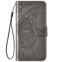 Saceebe Compatibile con Huawei Honor 9 lite Custodia pelle Cover a libro Portafoglio Flip Case [Custodia in pelle goffrata con fiori e farfalle con cordino] anteriore e posteriore Bumper Case,grigio