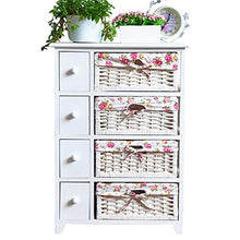 Lw Shelf Mobili Paulownia Bianco a 4 Strati del cassetto del Governo sul Petto con Cestini di vimini-52 × 30 × 74 Centimetri