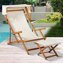 Outsunny Sdraio da Giardino in Legno con Poggiapiedi e Tettuccio, Set 2 Pezzi Bianco Crema