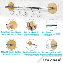 STILOSPA Portasciugamani in bambù, autoadesivo, senza perforazione, per bagno e cucina, lunghezza variabile fino a 75cm, in acciaio inox | portasciugamani da bagno, con 5 pratici ganci