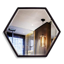 Bathroom mirror JWZQ Specchio Bagno,Specchio Cosmetico,Forma Esagonale,Cornice in Legno Massiccio,Sospensione Orizzontale e Verticale(Altezza 72,5 cm)
