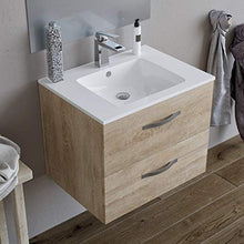 Mobile bagno SOSPESO 60 cm con lavabo in ceramica e specchio con cassetti ROVERE CHIARO LINDA 8260