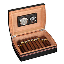 FxsD Cigar Box, Rivestito Cedro Portatile Nero Cigar Box termostatica umidificatore Set, con igrometro, umidificatore, Cigar Cutter, posacenere, può Contenere 30 Sigari ## (Color : Black)