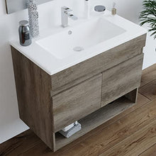 Mobile bagno 80 cm sospeso con lavabo in ceramica e specchio con ante rovere Erika