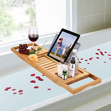 XYNB Rastrelliere da Bagno in bambù e Legno, Supporti retrattili Impermeabili e per Bicchiere di Vino e Supporto per iPad/Porta Libri Riposo per Vasca, Adatto per la Maggior Parte delle vasche da