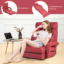 COSTWAY Poltrona Divano, Sedia da Terra con Braccioli e Cuscino, 5 Livelli Regolabili, Multifunzione e Pieghevole, 70 x 56 x 54 cm, Bianco/Rosso/Blu (Rosso)
