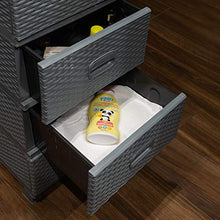 ADGO Comò con 4 cassetti, in rattan, per camera da letto, armadio, in plastica, 38 x 45 x 90 cm, grigio