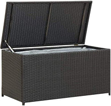 Baule da Giardino, Contenitore da giardino, cestino del ponte in rattan nero con coperchio, contenitore di fodera impermeabile per strumenti per giardinaggio patio, cuscini, accessorio per piscina, cu