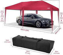 COBIZI Gazebo 3 x 3 impermeabile, con custodia, impermeabile, regolabile in altezza, pieghevole, pop-up (3 x 6 m + 6 pannelli laterali, rosso)