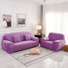 Sinoeem Copridivano in Velluto Elasticizzato 1 2 3 4 posti, Fodera per Divano con Corda Fissa (Viola Chiaro, 1 posti 90-140 cm)