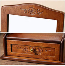 Specchio per il Trucco Desktop in Legno con cassetto, Girevole Rotante a 360 Gradi Pieghevole
