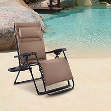 VONLUCE Sedia Sdraio Reclinabile con Portabicchieri Sedia Gravità Zero per Esterni con Poggiatesta Imbottito Lettino Pieghevole e Impermeabile per Giardino, Piscina e Spiaggia (Cachi)