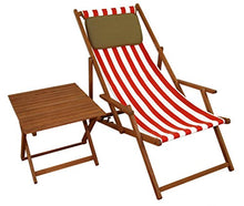 Sedia a Sdraio a Righe Bianco-Rosse con braccioli, tavolino e Cuscino Scuro 10-314TKD