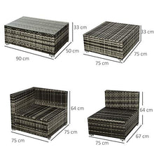 Outsunny Set Mobili da Giardino da 5 Pezzi, Divanetto per Esterni con Pouf e Tavolino in Rattan PE, Grigio