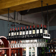 FWZJ Wine Lovers/Floating Wine Shelf Wine Glass Rack Upside Down Bar Wine Rack Industrial Loft Wine Glass Holder Hanging Cup Holder Wine Bottle Rack (Color : Black, Size : 100X35CM