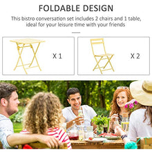 Set Tavolo e 2 Sedie Pieghevoli da Giardino in Metallo Giallo