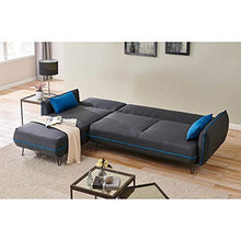 Deco In Paris - Divano angolare convertibile in tessuto grigio e blu damasco, angolo reversibile