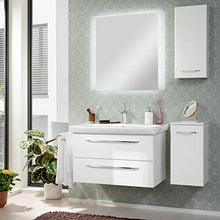 FACKELMANN Set di 5 mobili da bagno Milano sospesi, in ceramica, 80 cm, con specchio da bagno a LED