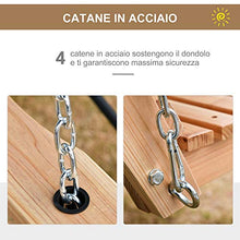 Outsunny Dondolo Sospeso 3 Posti, Dondolo in Legno per Giardino o Terrazzo con Tavolino Pieghevole e Portabicchieri