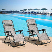 Tayer 2PCS Lettino Prendisole Sdraio Pieghevole, Giardino Pieghevole con portabicchieri, Lettino a Sdraio Pieghevole e Sdraio reclinabile con Cuscino poggiatesta, (Grigio)