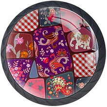 Elefante patchwork etnico floreale Pomelli per Porta Set di 4 Pomelli per Mobili Manopole per Cassetti Cucina Armadio Vetro