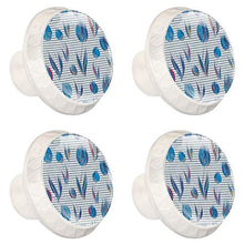 4 pcs White Cabinet Knobs for Kitchen Cabinets Bedroom Wardrobe Dresser Drawers Striped blue flower