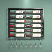 FFYN Portabottiglie e portabottiglie da Vino in Ferro in Metallo a Parete e portabicchieri, Decorazione da Parete per Ripiani a 2 Livelli - Nero - 75x10x85cm