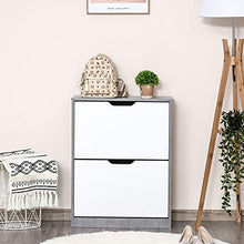homcom Mobile Scarpiera Salvaspazio a 2 Ante per 8 Paia di Scarpe, Arredamento Moderno Grigio e Bianco, 62.5x26x81cm
