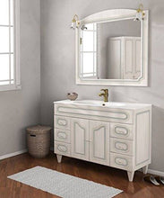 Mobile bagno a terra moderno Caravaggio effetto decapè, misura cm 120, con specchio e applique, lavabo, colonna e pensile