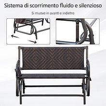 Outsunny Panchina a Dondolo da Giardino 2 Posti in Rattan e Acciaio con Tasche Laterali, 122x75x88cm Marrone e Nero