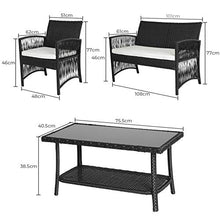 GARTIO Set da Giardino, Set di Mobili in PE Rattan, con Tavolino in Vetro, 1 Divano a Due Posti e 2 Poltrona, con Cuscini, per Giardino, Terrazza e Balcone