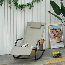 Outsunny Poltrona a Dondolo da Giardino, Lettino Sdraio con Poggiatesta e Tasca Laterale, 150x62x88cm Nero e Grigio