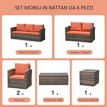 Outsunny Set Mobili da Giardino 6 Pezzi in Rattan con Tavolini, Divani e Poltrone Imbottiti per 7 Persone, Marrone - Arredi Casa