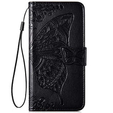 Saceebe Compatibile con Huawei Y5 2018 Custodia pelle Cover a libro Portafoglio Flip Case [Custodia in pelle goffrata con fiori e farfalle con cordino] anteriore e posteriore Bumper Case,nero