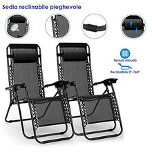 Set 2 Sedie Sdraio Zero Gravity Reclinabili Pieghevoli in Ferro e Textilene Nere