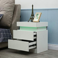 Comodino moderno aspetto classico con 2 cassetti, con retroilluminazione a LED multicolore, perfetto per piccoli spazi