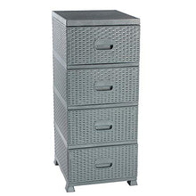 ADGO Comò con 4 cassetti, in rattan, per camera da letto, armadio, in plastica, 38 x 45 x 90 cm, grigio