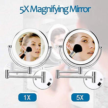 WZDD Specchio Cosmetico da Parete, Specchio Trucco con Luce LED E Ingrandimento 1x / 5X, Doppio Lato Specchio da Bagno, Orientabile a 360 ° E Verticale