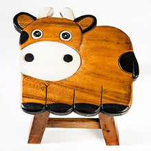 Fairentry, Robusto sgabello per bambini, in legno massello, con motivo a mucca, altezza della seduta: 25 cm