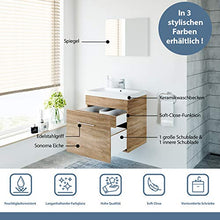 Planetmöbel Lavabo con mobiletto da 60 cm, in rovere Sonoma, set di mobili da bagno con lavabo in ceramica e specchio per il bagno