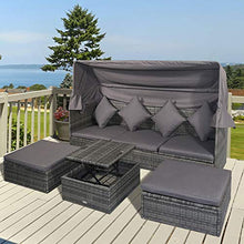 Set Salotto da Giardino Divano 2 Poltrone e Tavolino in Rattan Grigio