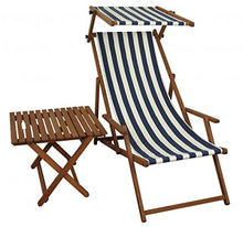 Sdraio a Righe Bianco-Blu in Faggio con braccioli Parasole tavolino da Spiaggia 10-317ST