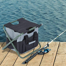 Sgabello Pieghevole per Giardinaggio Doppio con 7 Tasche Borsa per Strumenti di Stoccaggio per Pesca in Campeggio Beach Grigio Nero