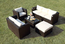 Set divano 7 posti con parapioggia in rattan, set di mobili da giardino, patio, colore marrone