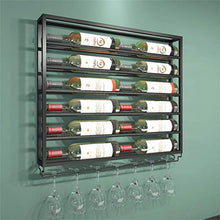 FFYN Portabottiglie e portabottiglie da Vino in Ferro in Metallo a Parete e portabicchieri, Decorazione da Parete per Ripiani a 2 Livelli - Nero - 75x10x85cm