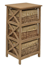 Ts-Ideen 4200 - Cassettiera in stile antico con 3 cestini in rattan, colore: Marrone