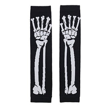 New Black Punk Gothic Dark Rock White Skeleton Long Arm Warmer Fingerless Gloves