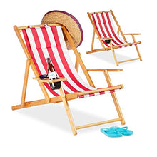 Relaxdays, Rosso Set 2 sedie, Sdraio Mare con Porta bevande, in Bambù, Braccioli, Richiudibile, Poliestere