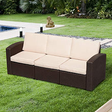 miozzi Divano da Esterno a 3 Posti in Rattan Sintetico con Cuscini Marrone 199x71x75 cm